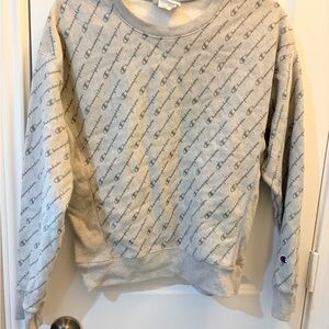 Champion Cream Allover Logo Scoop Neck Sweatshirt Size Small